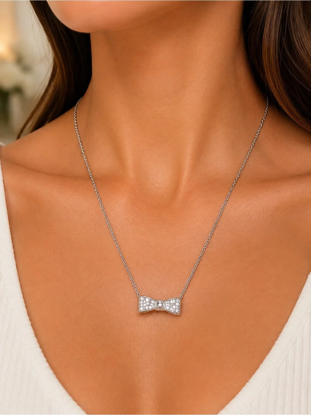 Kate Spade-ready set Bow Pendant Necklace with Clear Crystals  Retail $120
